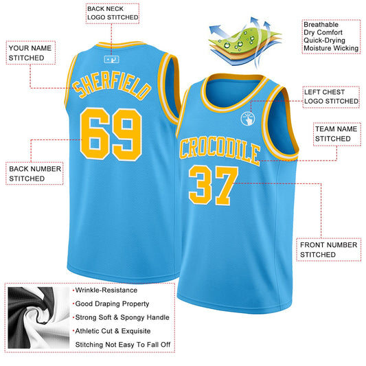 Custom Sky Blue Gold-White Authentic Basketball Jersey - Sky-Custom