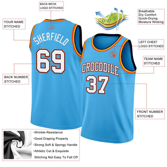 Custom Sky Blue White Navy-Orange Authentic Basketball Jersey - Sky-Custom