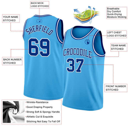 Custom Sky Blue Royal-White Authentic Basketball Jersey - Sky-Custom