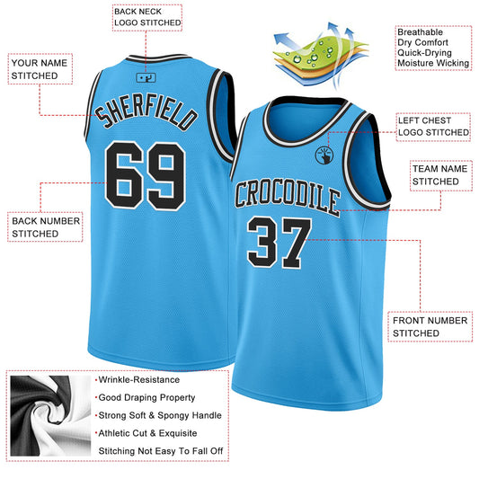 Custom Sky Blue Black-White Authentic Basketball Jersey - Sky-Custom