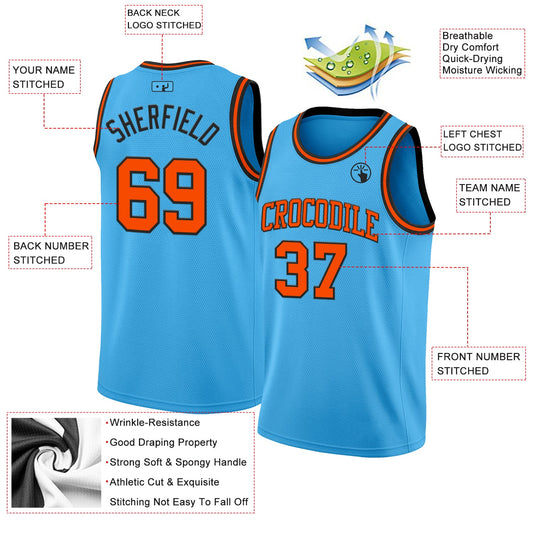 Custom Sky Blue Orange-Black Authentic Basketball Jersey - Sky-Custom