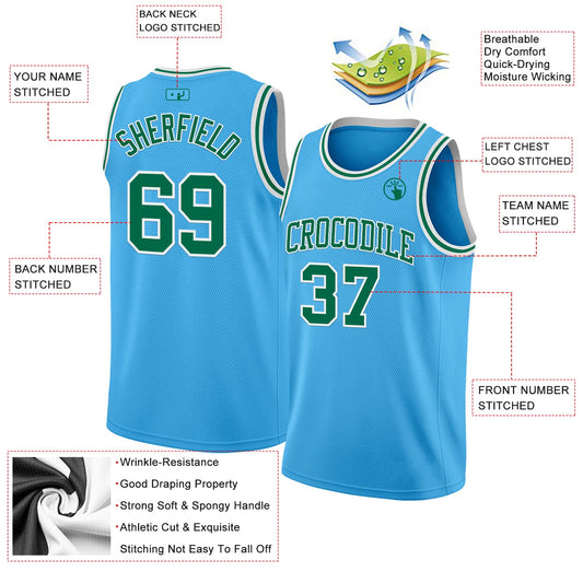 Custom Sky Blue Kelly Green-White Authentic Basketball Jersey - Sky-Custom