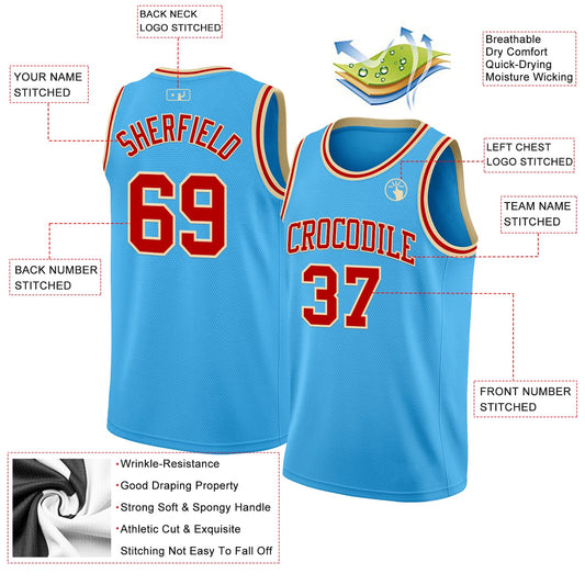 Custom Sky Blue Red-Cream Authentic Basketball Jersey - Sky-Custom