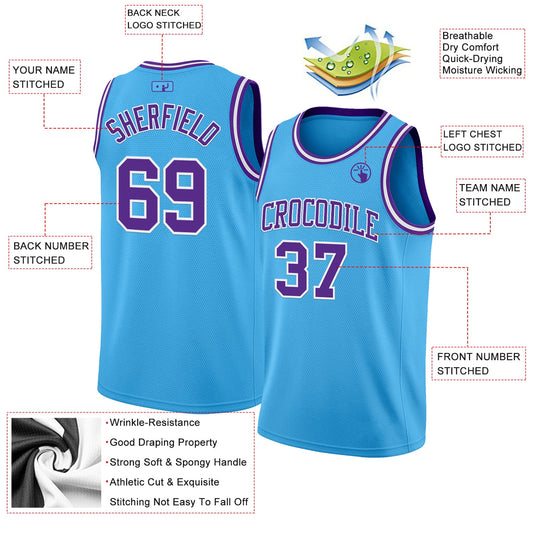 Custom Sky Blue Purple-White Authentic Basketball Jersey - Sky-Custom