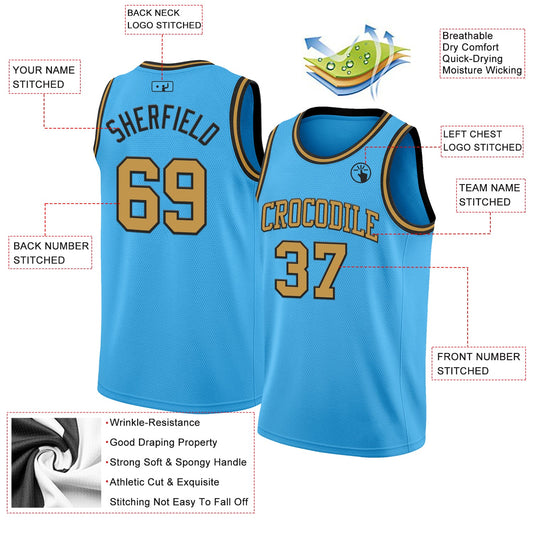 Custom Sky Blue Old Gold-Black Authentic Basketball Jersey - Sky-Custom