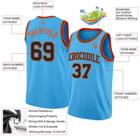 Custom Sky Blue Black-Orange Authentic Basketball Jersey - Sky-Custom