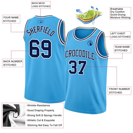 Custom Sky Blue Navy-White Authentic Basketball Jersey - Sky-Custom