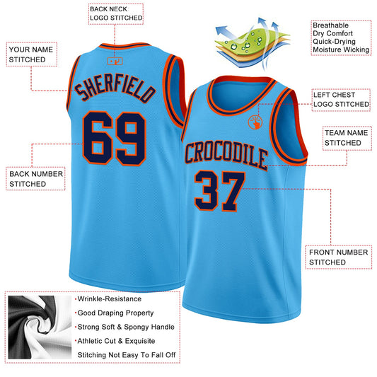 Custom Sky Blue Navy-Orange Authentic Basketball Jersey - Sky-Custom