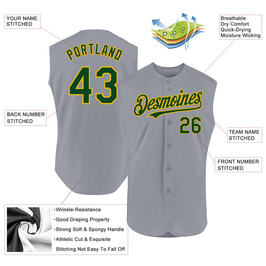 Custom Gray Green-Gold Authentic Sleeveless Baseball Jersey - Sky-Custom