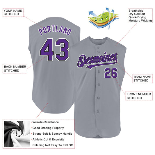 Custom Gray Purple-Black Authentic Sleeveless Baseball Jersey - Sky-Custom