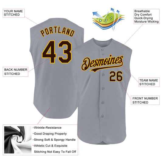Custom Gray Brown-Gold Authentic Sleeveless Baseball Jersey - Sky-Custom
