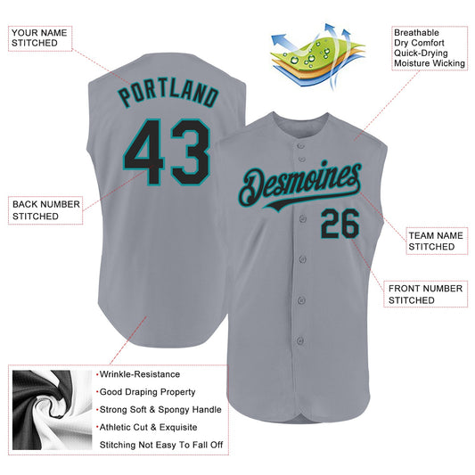 Custom Gray Black-Teal Authentic Sleeveless Baseball Jersey - Sky-Custom