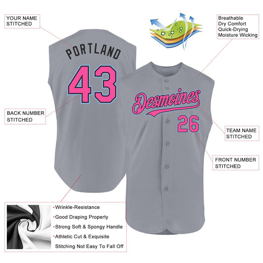 Custom Gray Pink Black-Light Blue Authentic Sleeveless Baseball Jersey - Sky-Custom