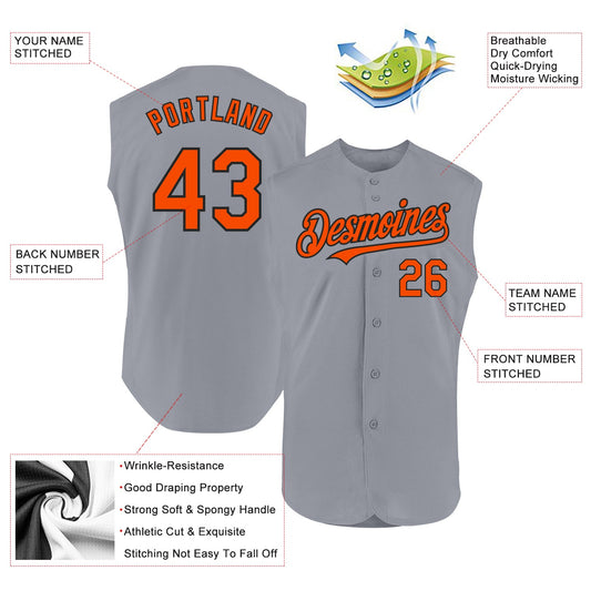 Custom Gray Orange-Black Authentic Sleeveless Baseball Jersey - Sky-Custom