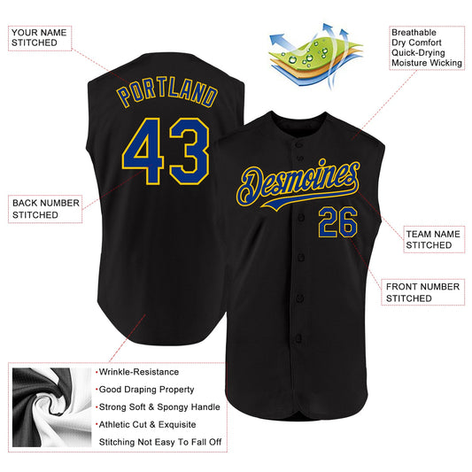 Custom Black Royal-Yellow Authentic Sleeveless Baseball Jersey - Sky-Custom