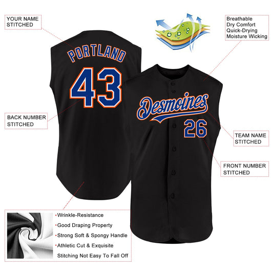 Custom Black Royal-Orange Authentic Sleeveless Baseball Jersey - Sky-Custom