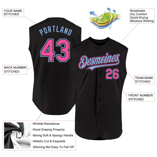 Custom Black Pink-Light Blue Authentic Sleeveless Baseball Jersey - Sky-Custom