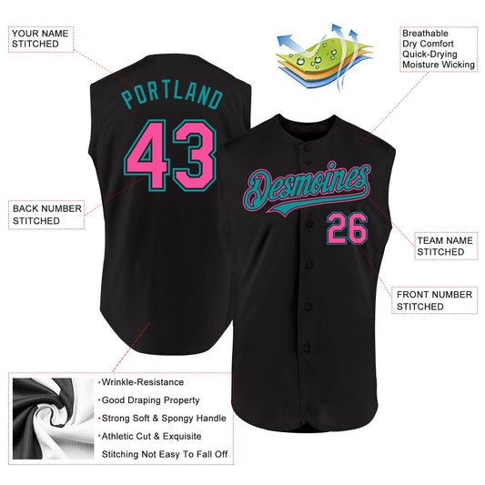 Custom Black Pink-Teal Authentic Sleeveless Baseball Jersey - Sky-Custom
