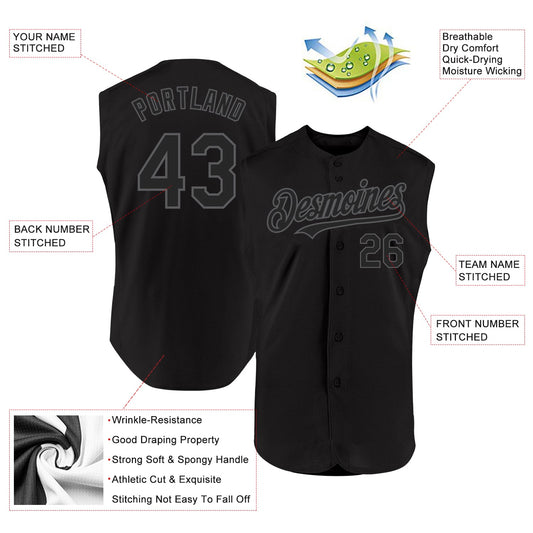 Custom Black Steel Gray Authentic Sleeveless Baseball Jersey - Sky-Custom