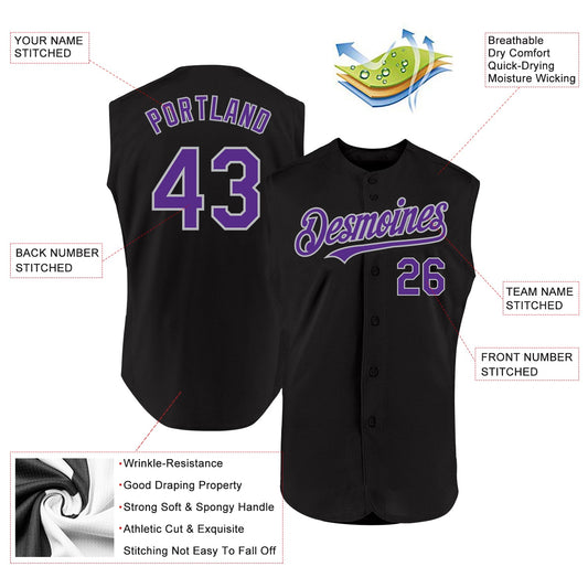Custom Black Purple-Gray Authentic Sleeveless Baseball Jersey - Sky-Custom