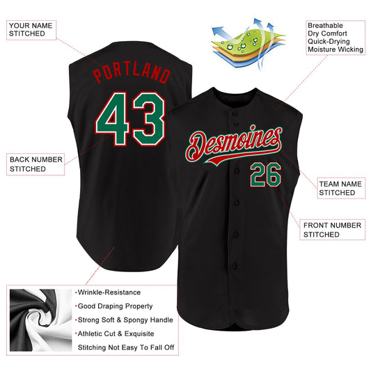 Custom Black Kelly Green-Red Authentic Sleeveless Baseball Jersey - Sky-Custom