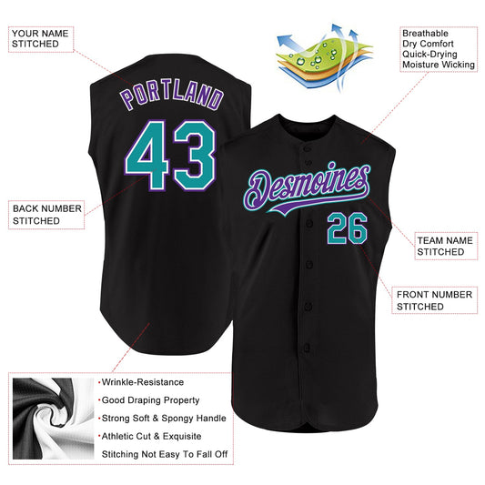 Custom Black Teal-Purple Authentic Sleeveless Baseball Jersey - Sky-Custom