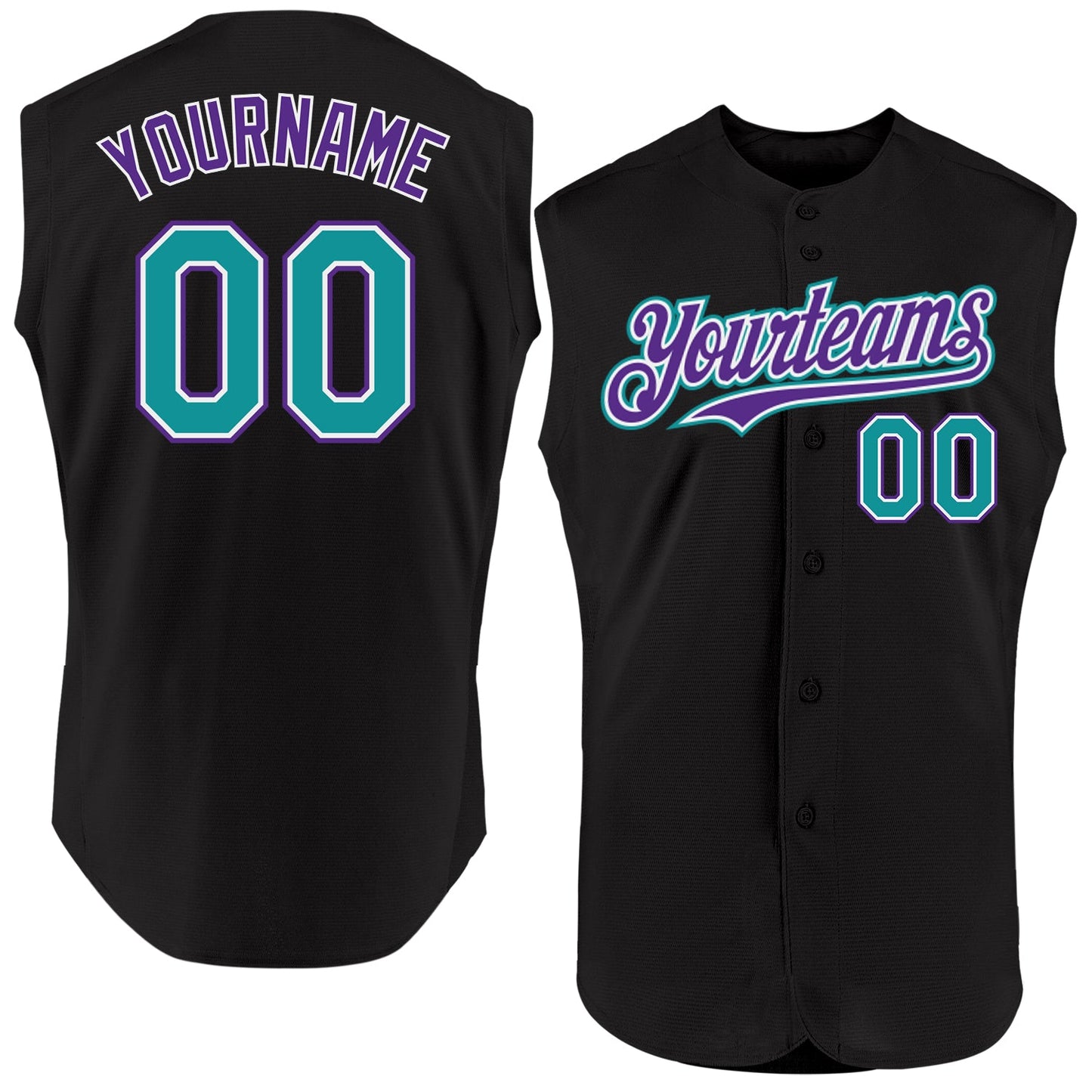 Custom Black Teal-Purple Authentic Sleeveless Baseball Jersey - Sky-Custom