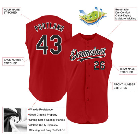 Custom Red Black-White Authentic Sleeveless Baseball Jersey - Sky-Custom