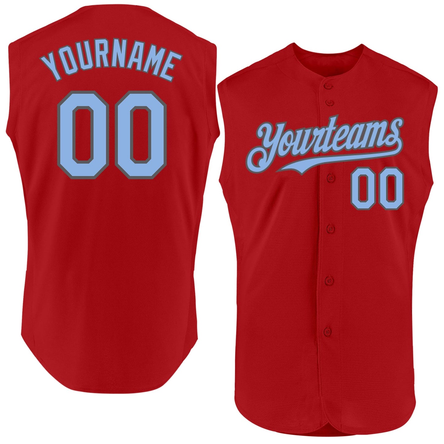 Custom Red Light Blue-Steel Gray Authentic Sleeveless Baseball Jersey - Sky-Custom