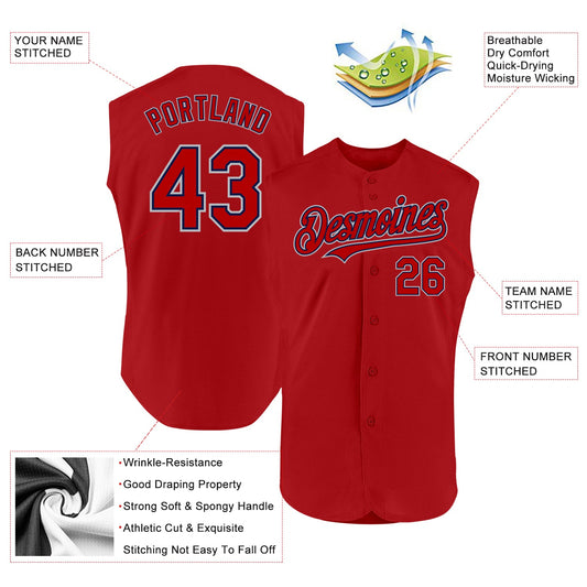 Custom Red Navy-Gray Authentic Sleeveless Baseball Jersey - Sky-Custom