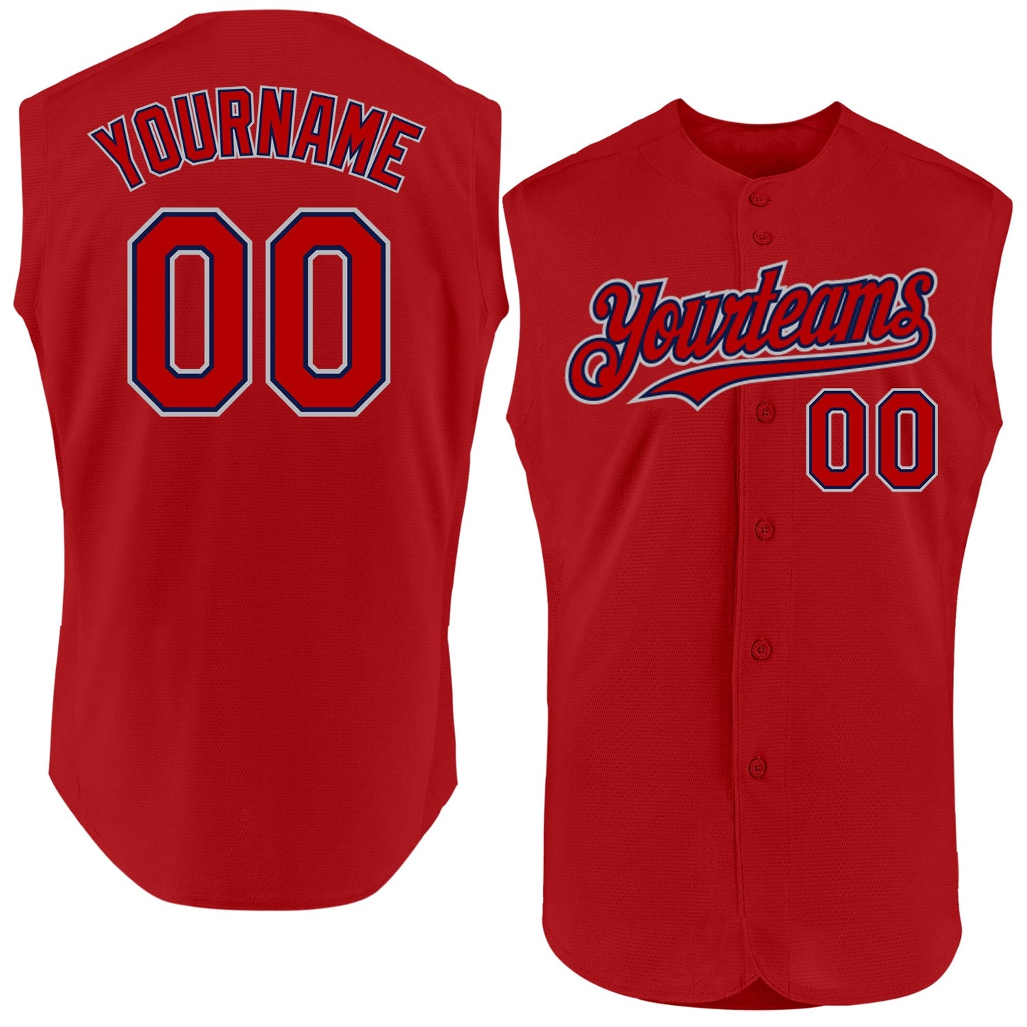 Custom Red Navy-Gray Authentic Sleeveless Baseball Jersey - Sky-Custom