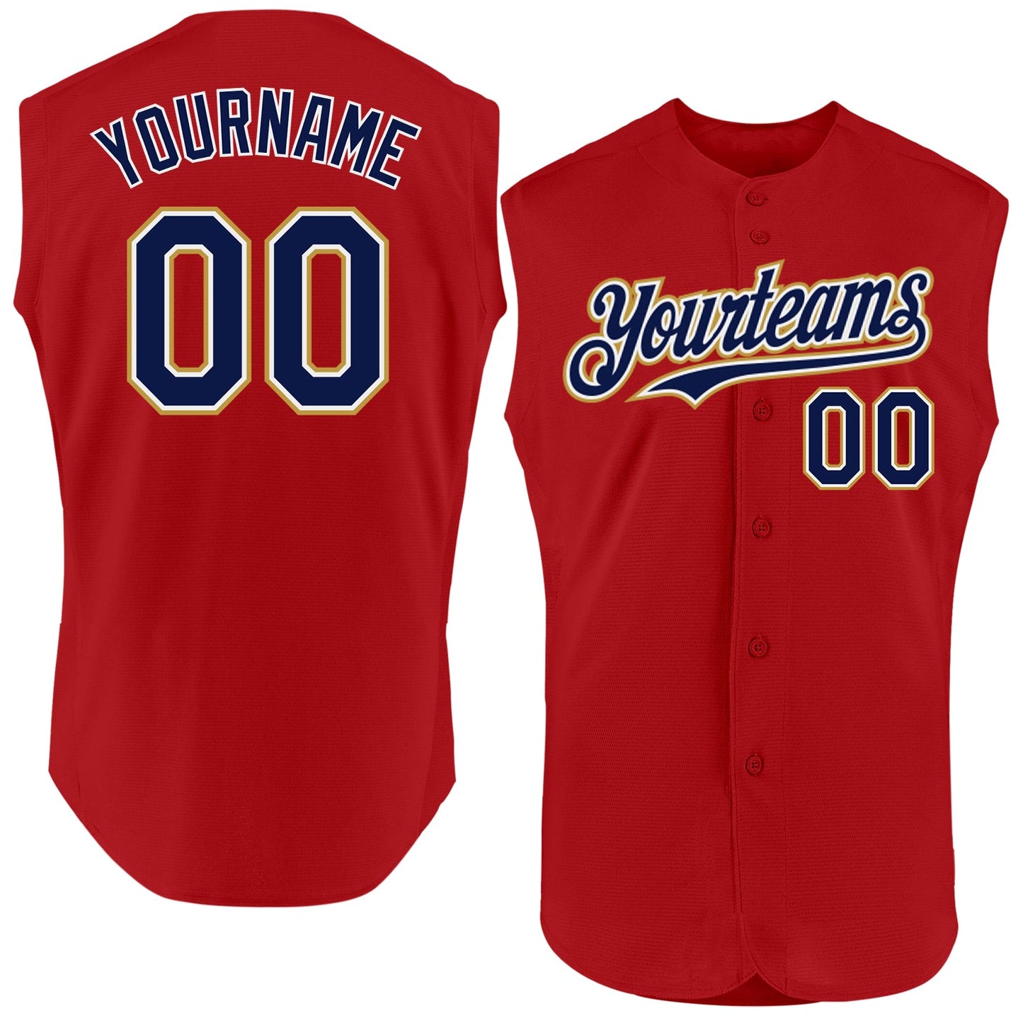 Custom Red Navy-Old Gold Authentic Sleeveless Baseball Jersey - Sky-Custom