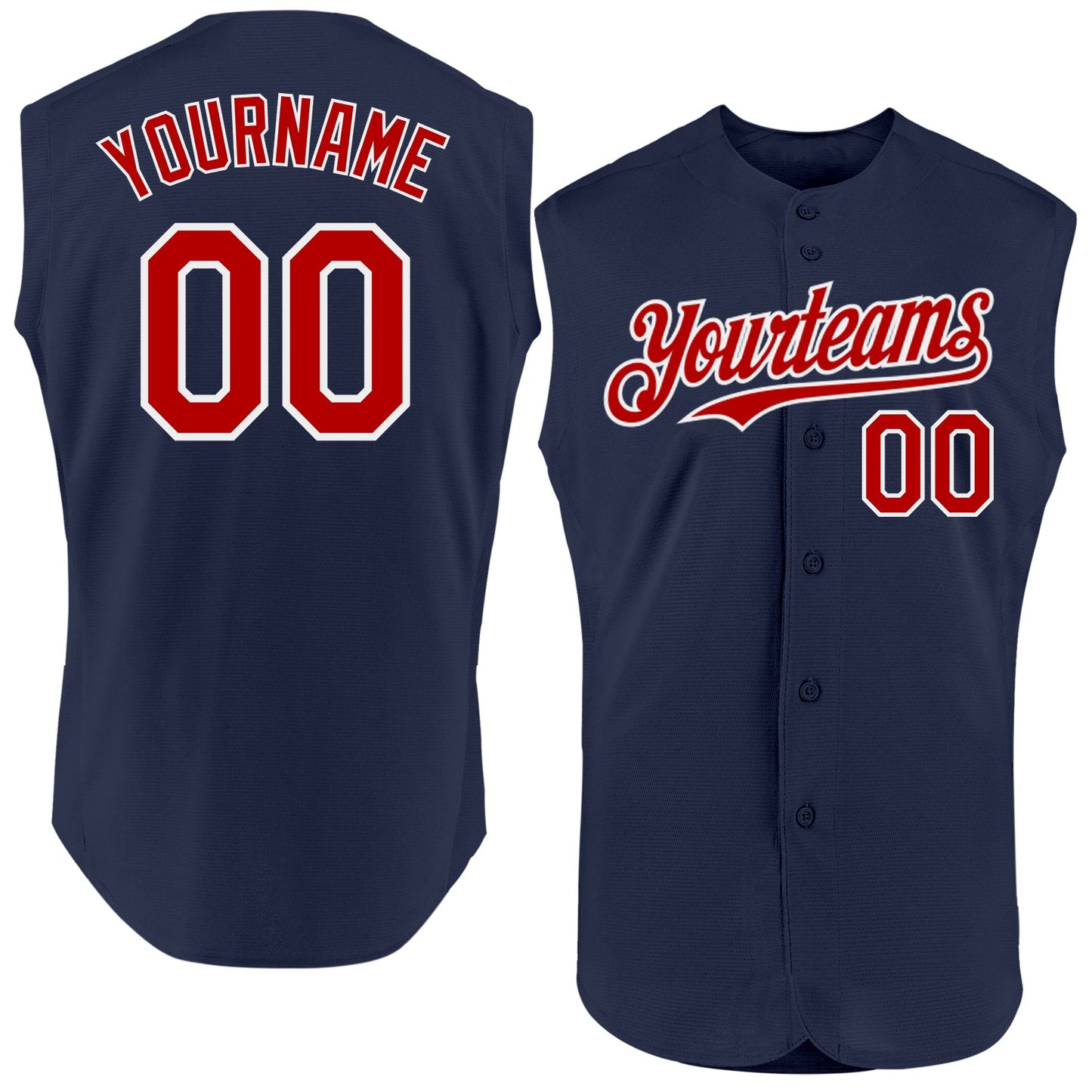 Custom Navy Red-White Authentic Sleeveless Baseball Jersey - Sky-Custom