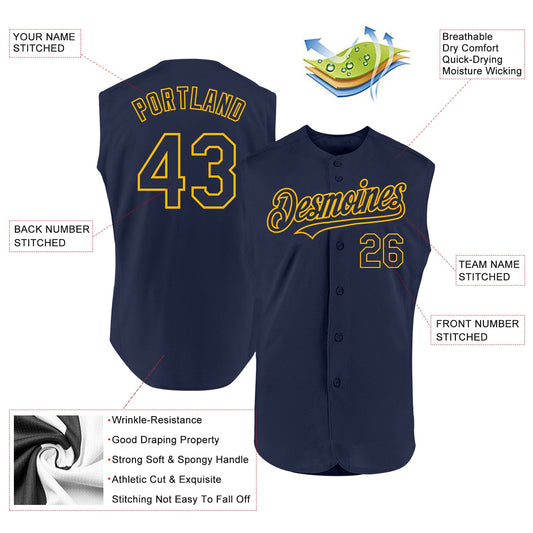 Custom Navy Gold Authentic Sleeveless Baseball Jersey - Sky-Custom