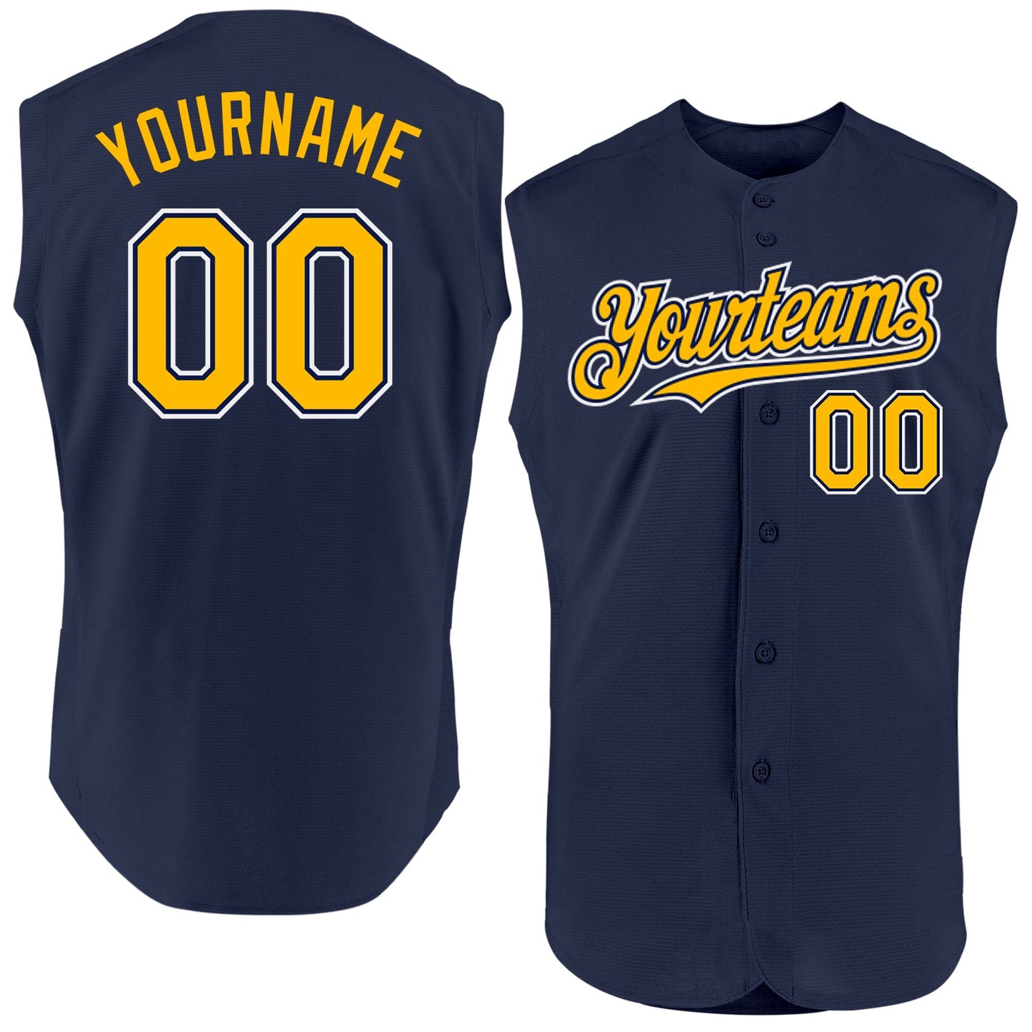 Custom Navy Gold-White Authentic Sleeveless Baseball Jersey - Sky-Custom