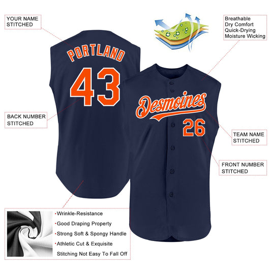 Custom Navy Orange-White Authentic Sleeveless Baseball Jersey - Sky-Custom