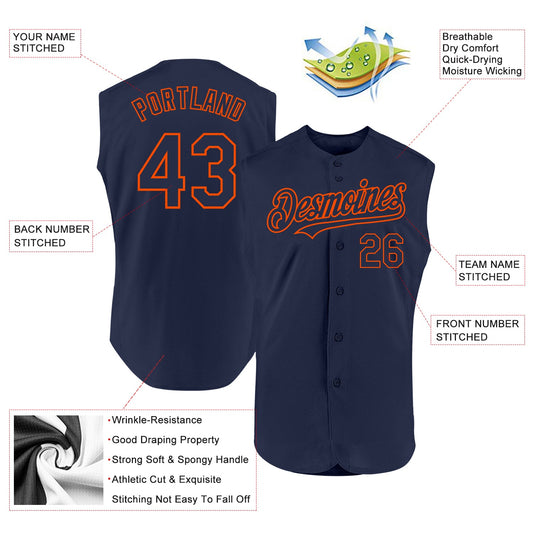 Custom Navy Orange Authentic Sleeveless Baseball Jersey - Sky-Custom