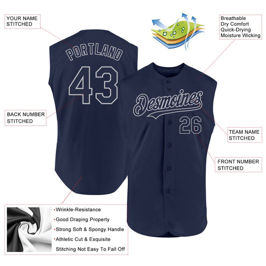 Custom Navy Gray Authentic Sleeveless Baseball Jersey - Sky-Custom