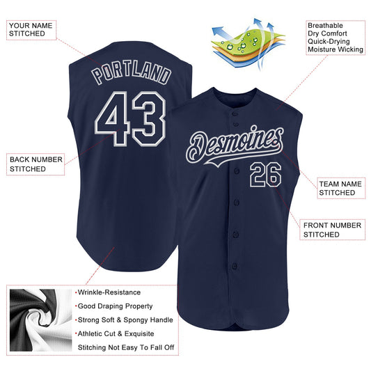 Custom Navy White-Gray Authentic Sleeveless Baseball Jersey - Sky-Custom