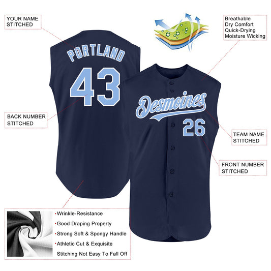 Custom Navy Light Blue-White Authentic Sleeveless Baseball Jersey - Sky-Custom
