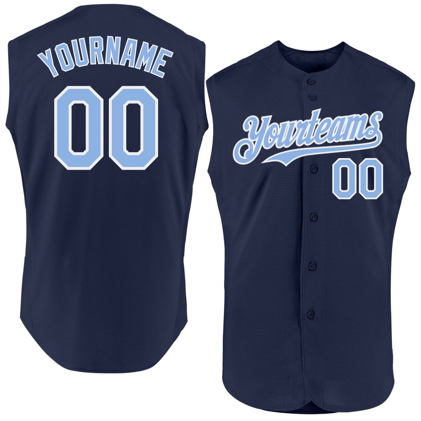 Custom Navy Light Blue-White Authentic Sleeveless Baseball Jersey - Sky-Custom