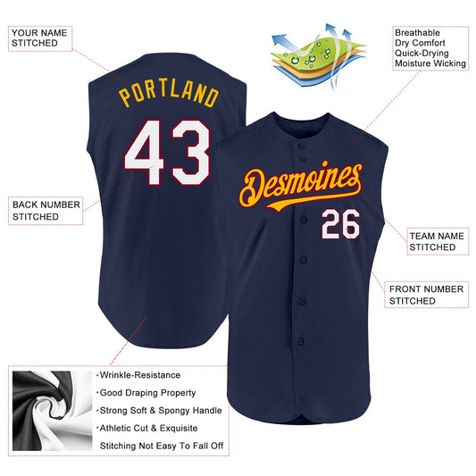 Custom Navy Maroon-Gold Authentic Sleeveless Baseball Jersey - Sky-Custom