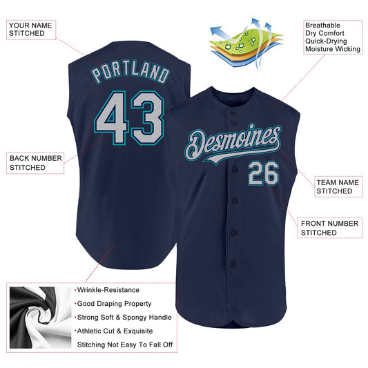 Custom Navy Gray-Teal Authentic Sleeveless Baseball Jersey - Sky-Custom