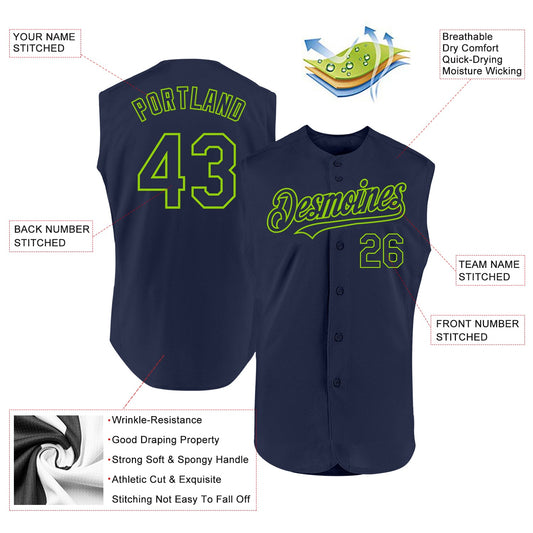 Custom Navy Neon Green Authentic Sleeveless Baseball Jersey - Sky-Custom