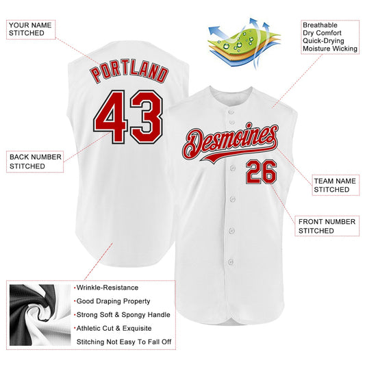 Custom White Red-Black Authentic Sleeveless Baseball Jersey - Sky-Custom