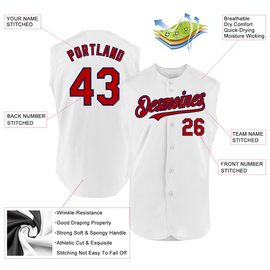 Custom White Red-Navy Authentic Sleeveless Baseball Jersey - Sky-Custom