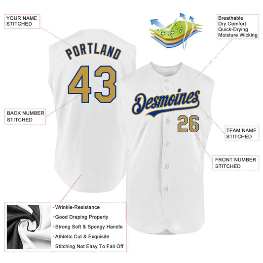 Custom White Old Gold-Royal Authentic Sleeveless Baseball Jersey - Sky-Custom