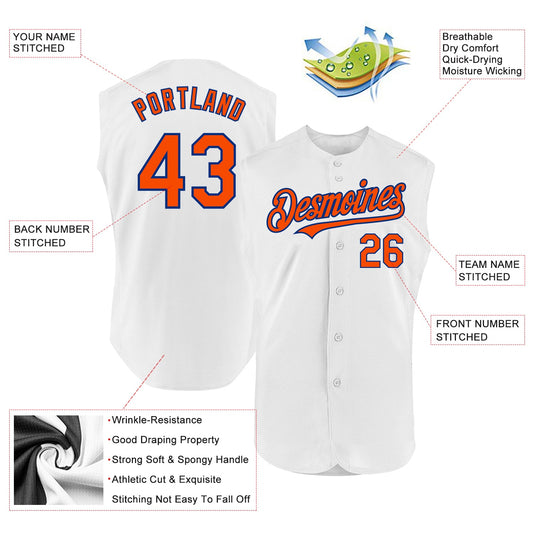 Custom White Orange-Royal Authentic Sleeveless Baseball Jersey - Sky-Custom