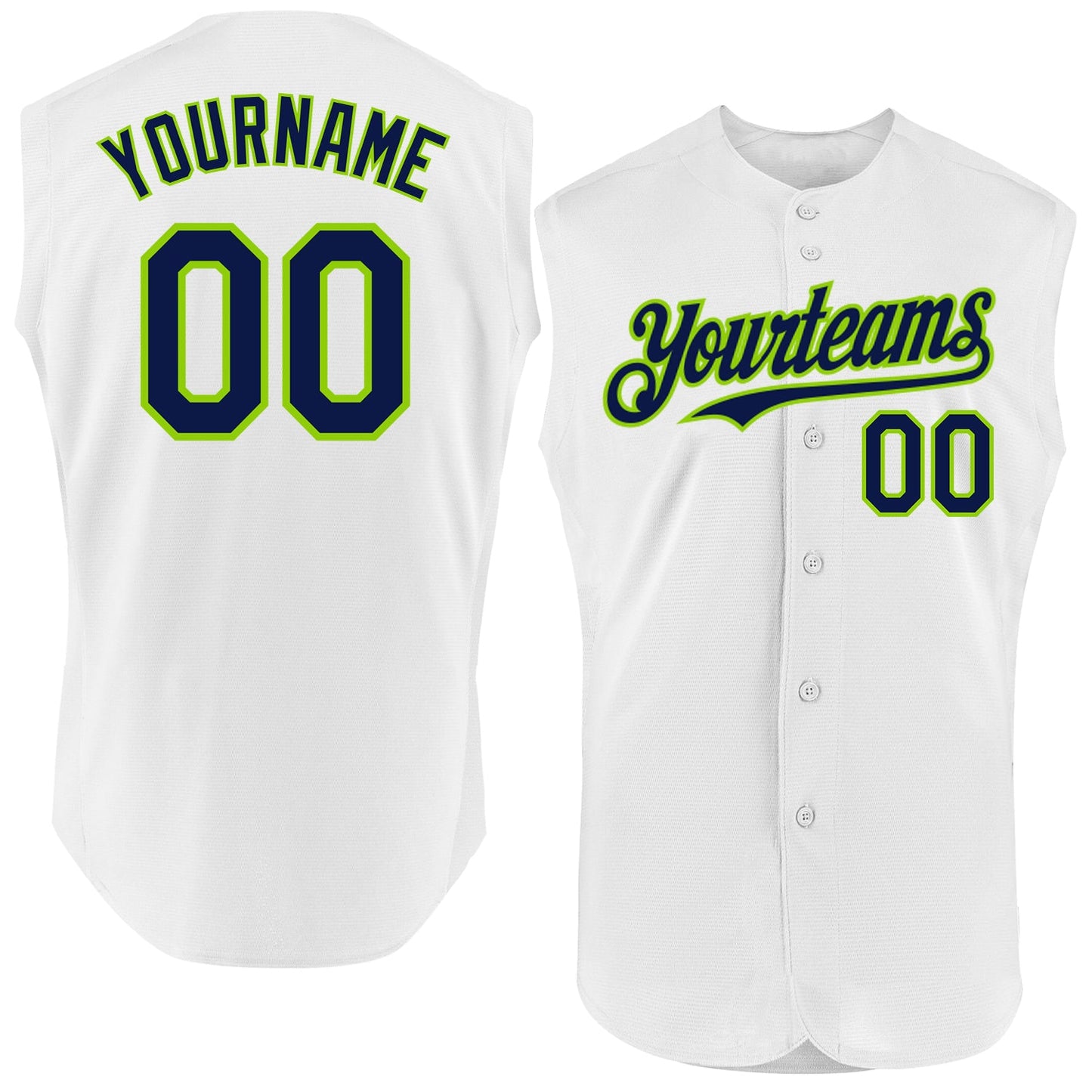 Custom White Navy-Neon Green Authentic Sleeveless Baseball Jersey - Sky-Custom