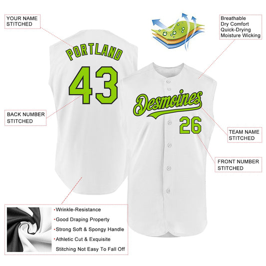 Custom White Neon Green-Black Authentic Sleeveless Baseball Jersey - Sky-Custom